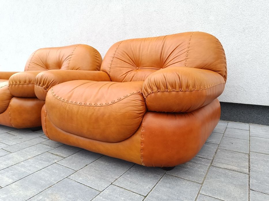 Fotele Sapporo by Mobil Girgi. Włoskie, skórzane, design lata 70