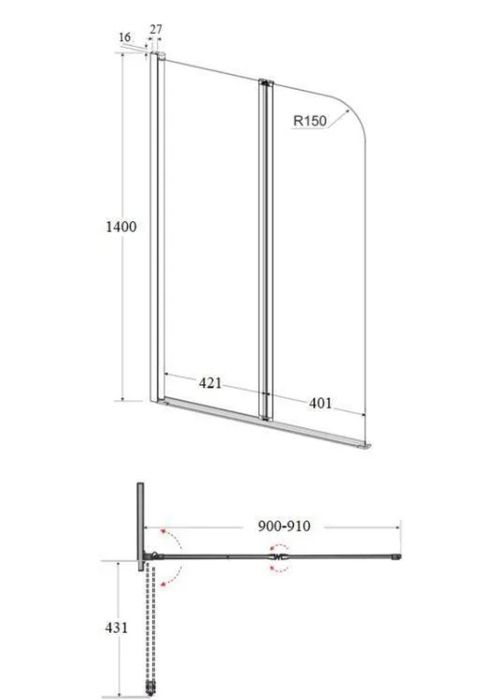 Parawany nawannowe Besco Prime Black 90Cm Czarny Mat 2 skrzydłowy