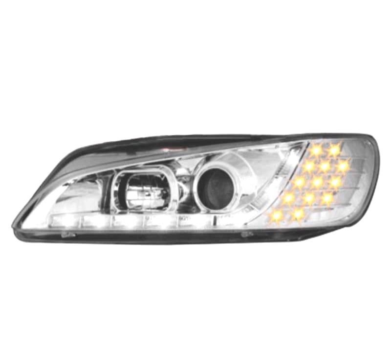 FARÓIS COM LUZ DIURNA LED PEUGEOT 306 97-00 FUNDO CROMADO