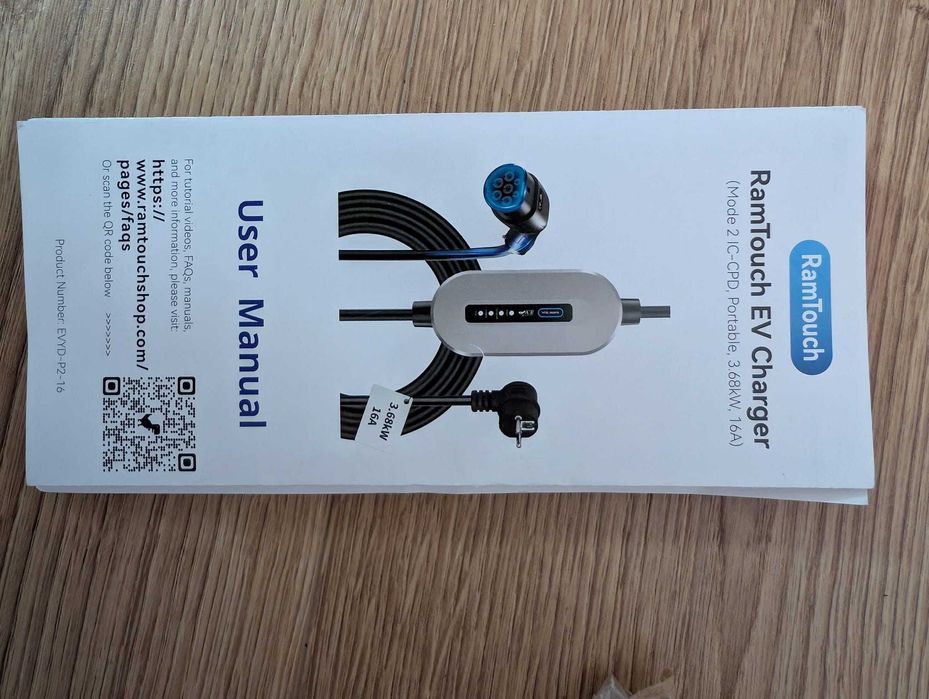 Carregador carro elétrico 6 a 16Amp Tipo2 Shuko (tomada doméstica)Novo