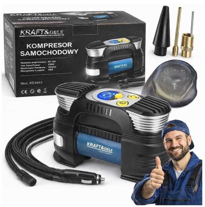 Kompresor Samochodowy Sprężarka 7BAR 250W LED Kraft New Model