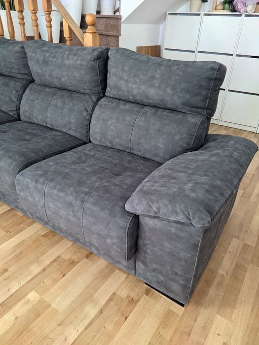 Sofá Cinza Chaise Longue 3Pax