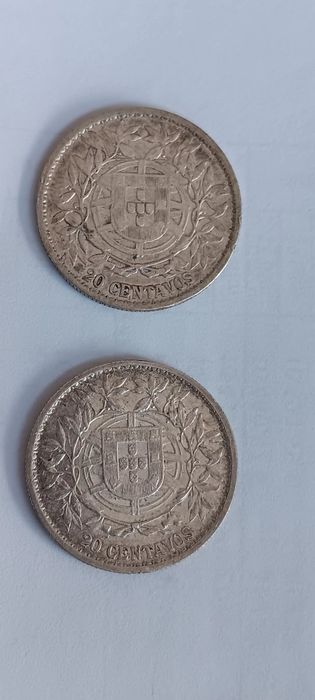 2 moedas de prata de 20 centavos 1913/16