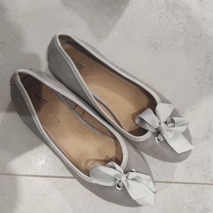 Baleriny szare z kokardą loft37 skóra
