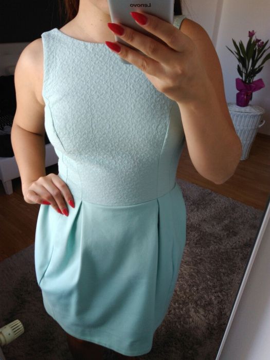 Elegancka sukienka mohito rozkloszowana turkus baby blue