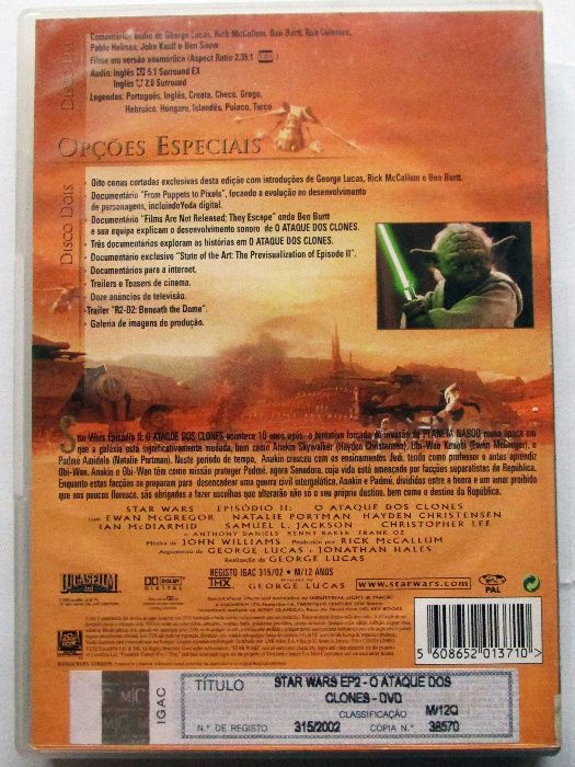 2 DVD - Star Wars, O Ataque dos Clones, como novo