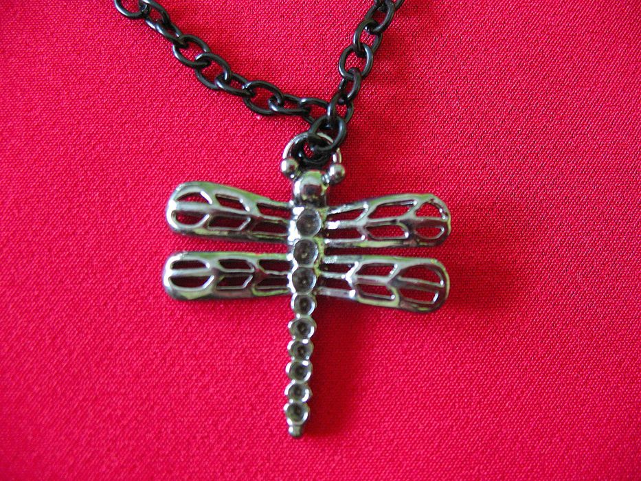 Naszyjnik - wisior - Ważka - metal - łańcuszek 94 cm