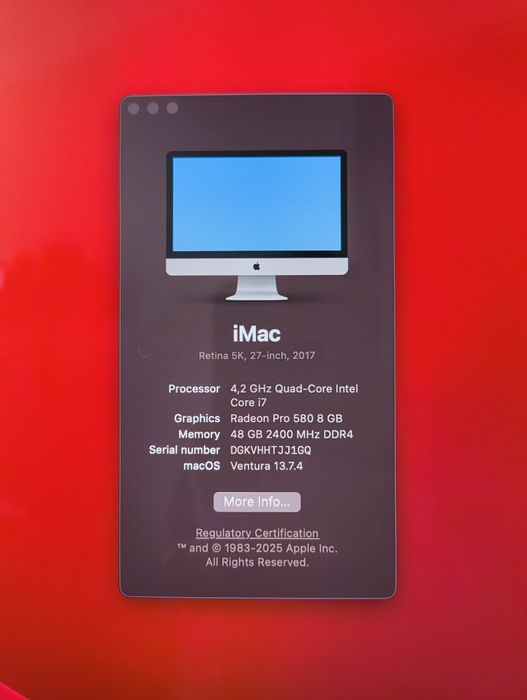 Apple iMac 5K, 27-inch, 2017 - i7 4.2GHz, 48GB RAM, 1TB