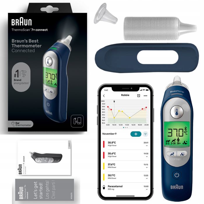 Termometr douszny Braun ThermoScan 7+ Connect IRT6575 cyfrowy Bluetoot
