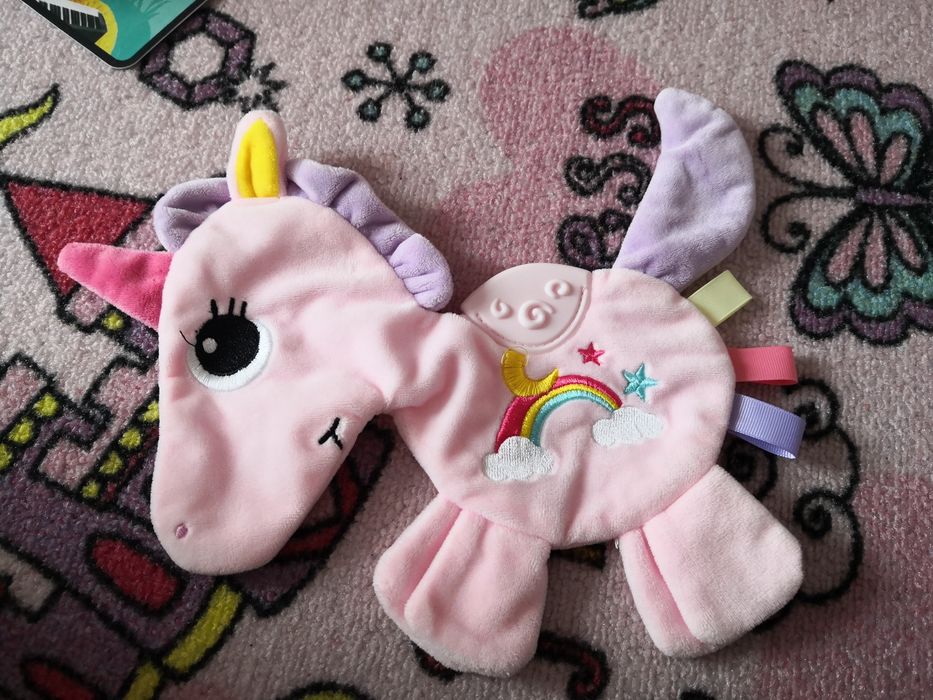 Zabawka sensoryczna dla niemowlaka, jednorożec, różowa, szeleszcząca,