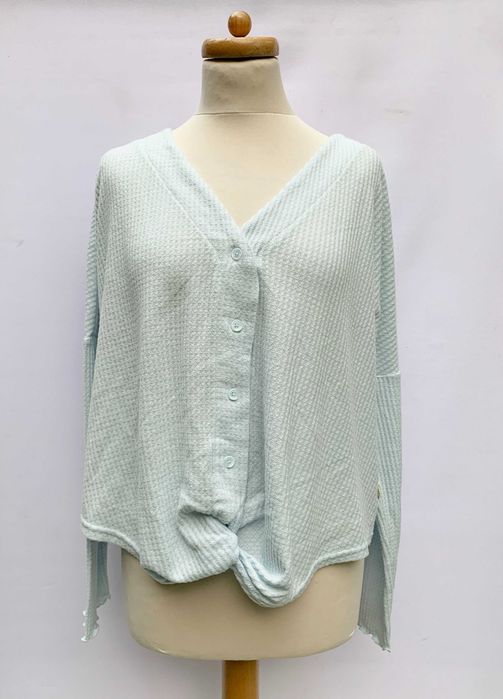 Sweter Błękitny Primark Bluzka L 42 44 Niebieski Marszczenie