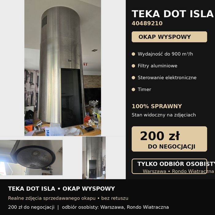 Okap wyspowy TEKA DOT ISLA 40489210 INOX – 100% sprawny