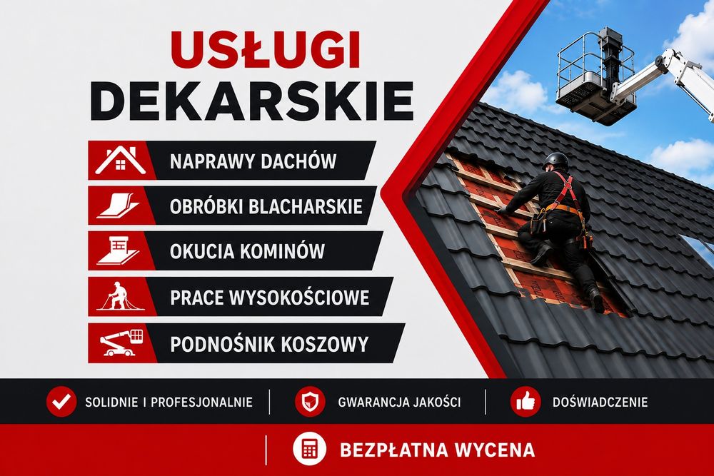 Dekarz | DACHY | Usługi Dekarskie | Obróbki Blacharskie | Opierzenia Okucia Kominów | Malowanie Dachów | Czyszczenie Rynien |  Prace Wysokościowe