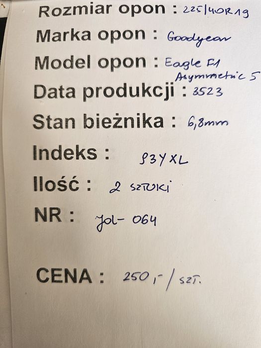 225/40R19 Goodyear Eagle F1 Asymmetric5 Lato