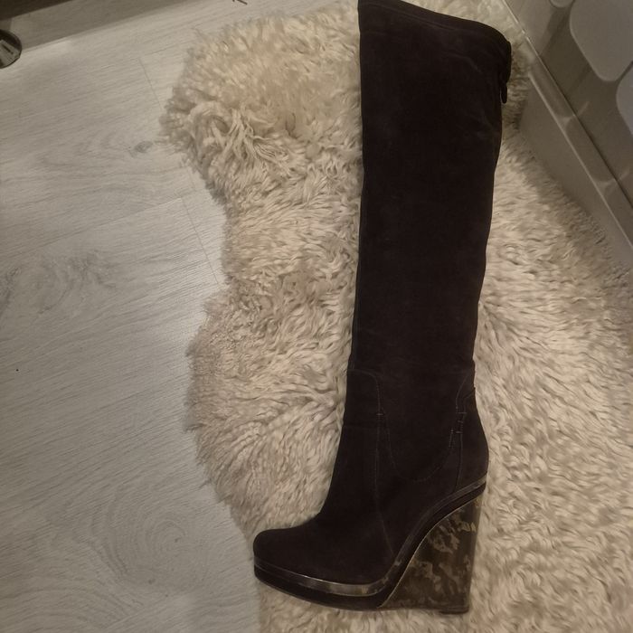 Сапоги- ботфорты, шоколадного цвета, замшевые, 38р Fellini