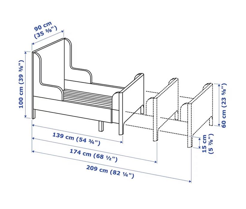 Cama de criança extensível + colchão com molas ensacadas - como NOVOS!
