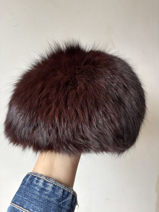 Czapka beret z lisa futro naturalne