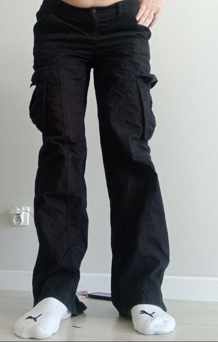 Czarne spodnie bojówki H&M 36 38 S M kieszenie