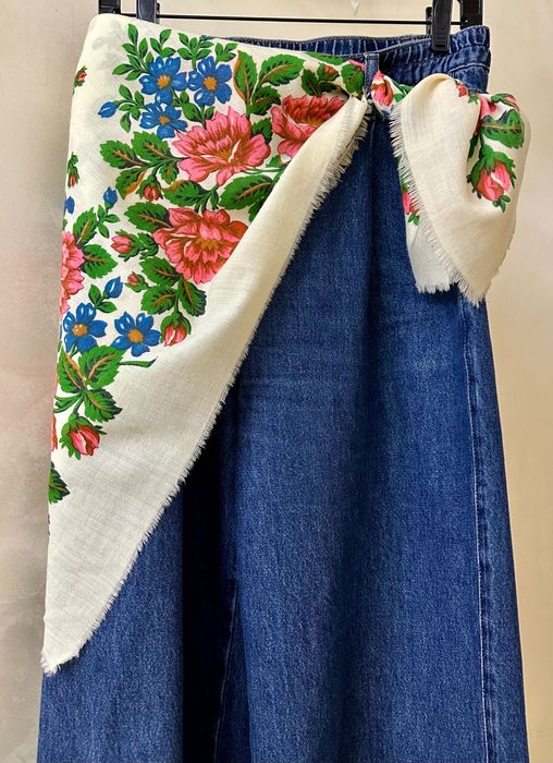 Шерстяной платок хустка українська в рожеві квіти вовна велика вінтаж