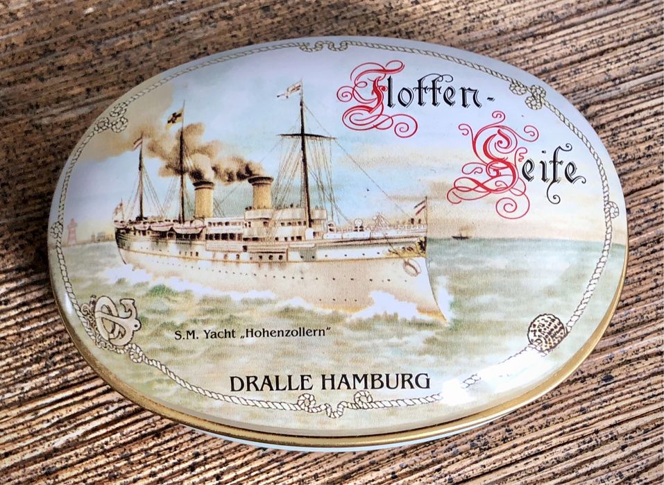 Retro nostalgiczne mydło pamiątkowe Flotten Seife Dralle Hamburg puszk