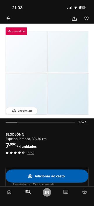 Espelhos 30x30cm ikea.