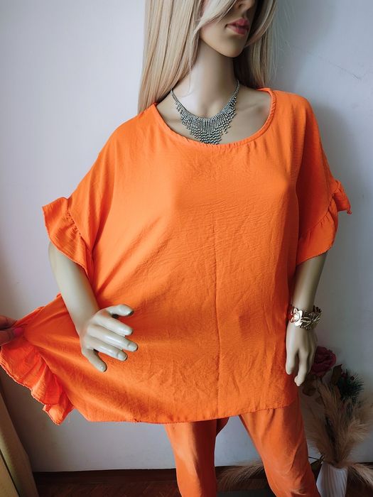 Bluzka oversize neon orange Made in Italy plus size falbanki boho