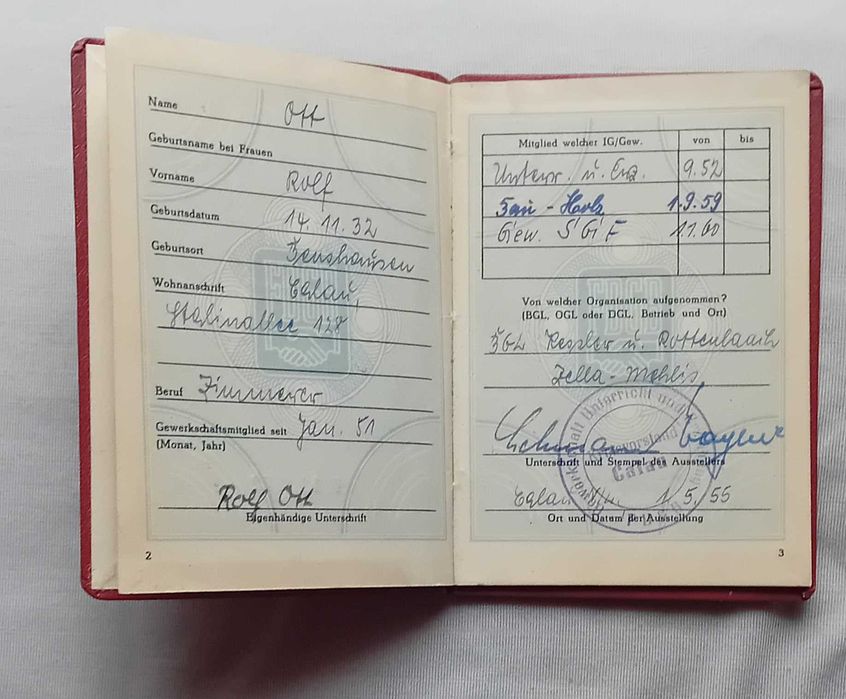 Legitymacja związku zawodowego FDGB - NRD, 1951 r.