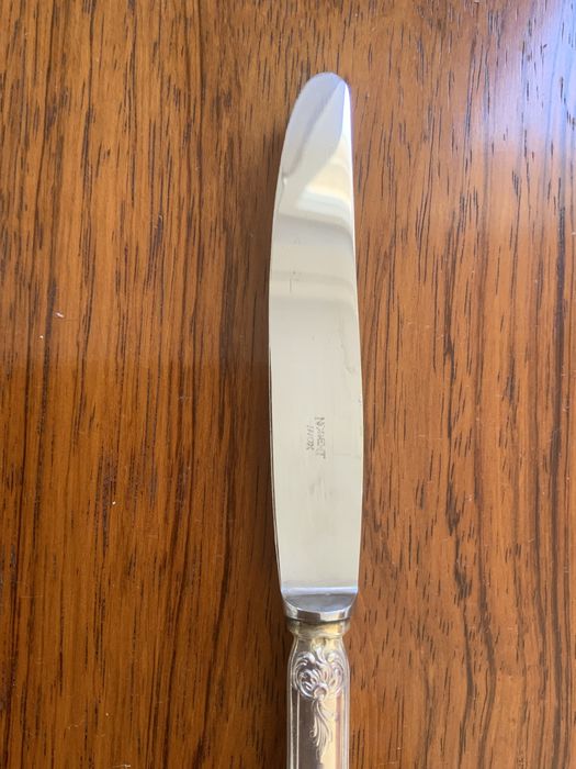 12 facas cabo banho de prata e folha inox francesas