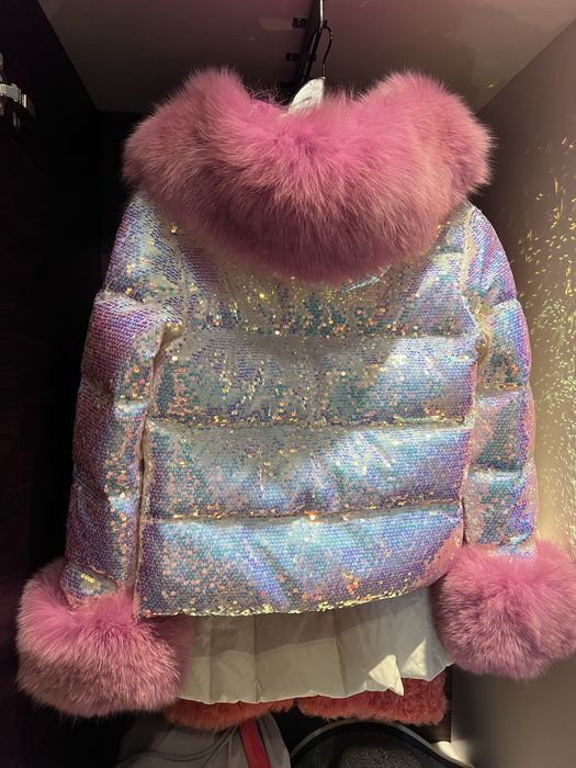 Piękna kurtka jak flo clo 100 % puch naturalny zimowa cekiny lis