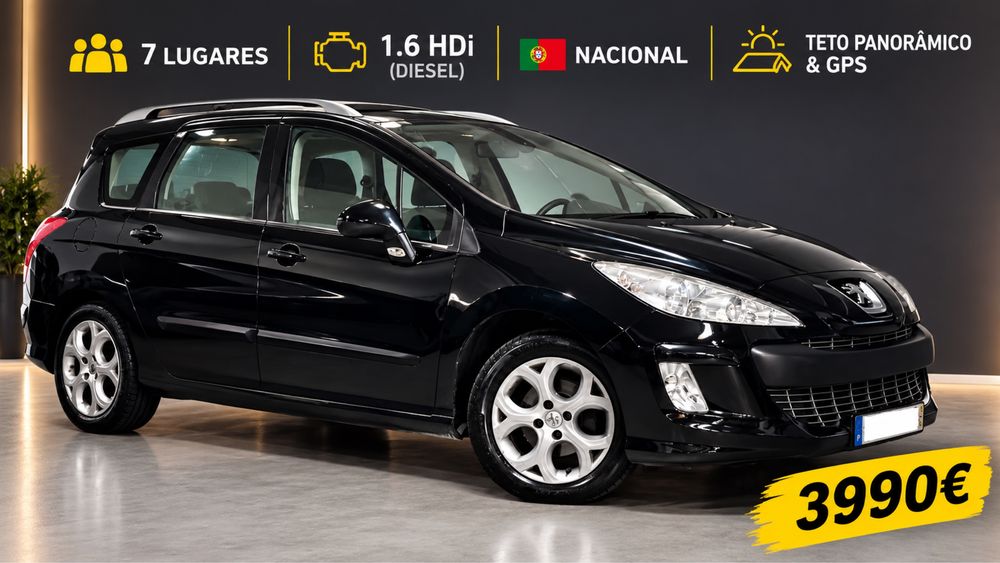 Peugeot 308 1.6HDi (7 lugares) - 2010 c/ Teto Panorâmico & GPS