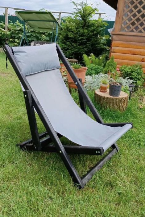 Шезлонг з подушкою розкладний деревʼяний, кресло шезлонг, лежак