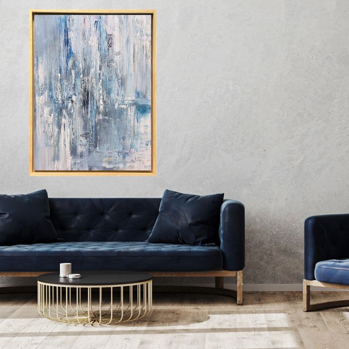 Obraz na płótnie niebieski w ramie abstrakcja ręcznie malowany