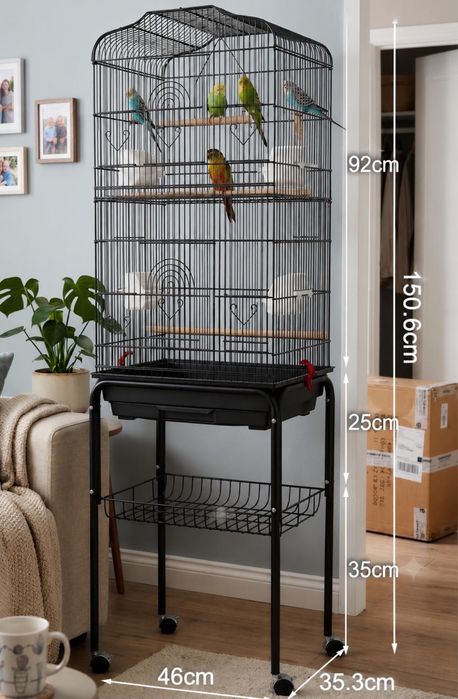 Gaiola Grande para Aves com Suporte e Rodas 46x35,3x150,6cm