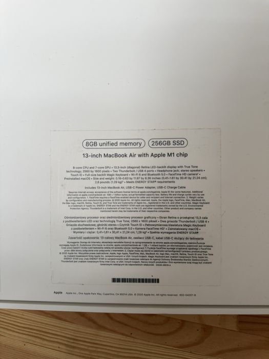 MacBook Air 13 cali M1 256/8GB 98% kondycji