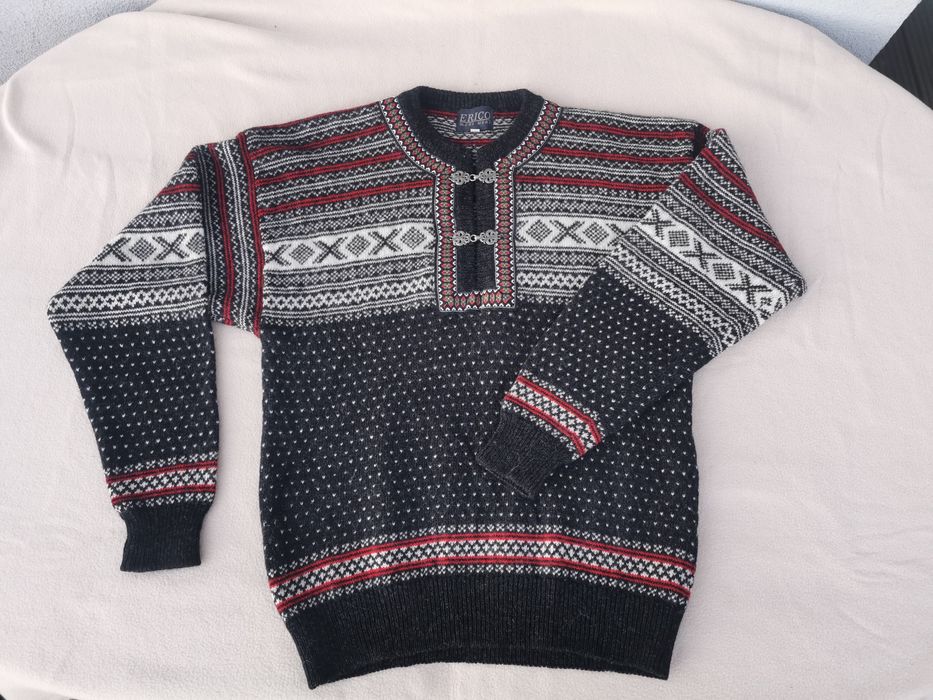 Męski sweter L w norweski wzór wełna