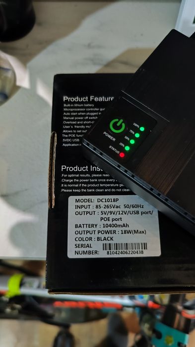 Мини упс 18w, резервне питание роутера 10400mah