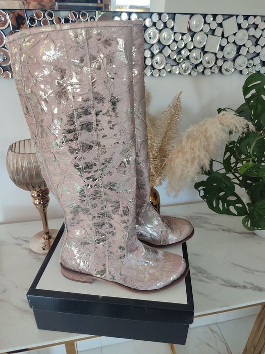 Piękne kozaki naturalny len kolory Polska produkcja