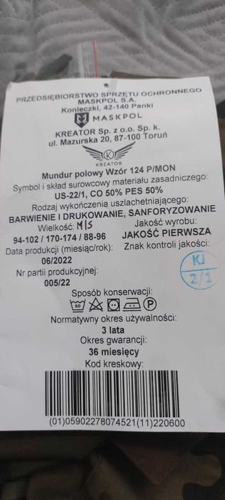 Mundur polowy letni wojskowy