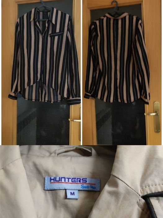 Calças Massimo Dutti  e camisa às riscas, com oferta gabardina e lenço