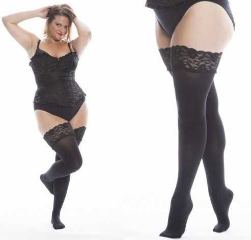 Pończochy duże plus size rozm. 6 dla puszystej czarne kryjące