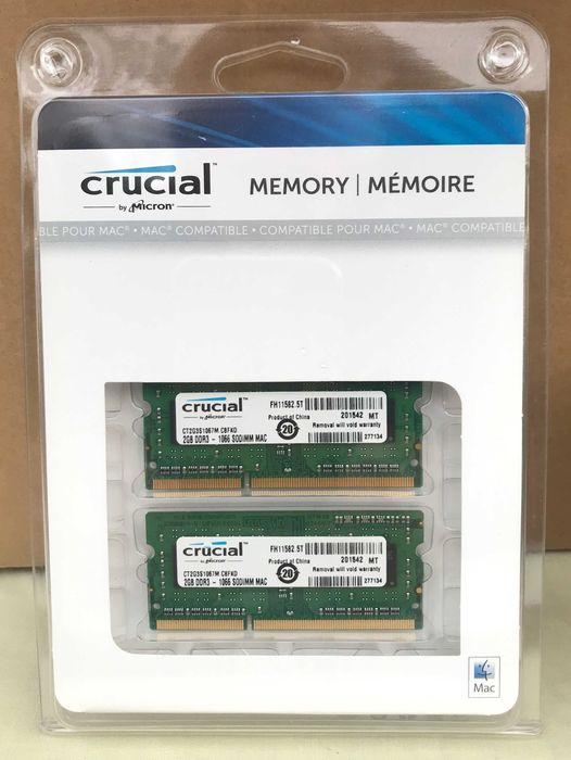 NOWA Pamięć RAM 4GB 2X2GB Crucial DDR3 1066 SODIMM kompatybilna z MAC