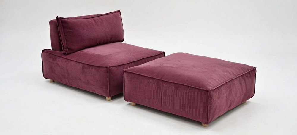 Conjunto Lounge de Luxo em Veludo Cotelê Bordeaux – Novo