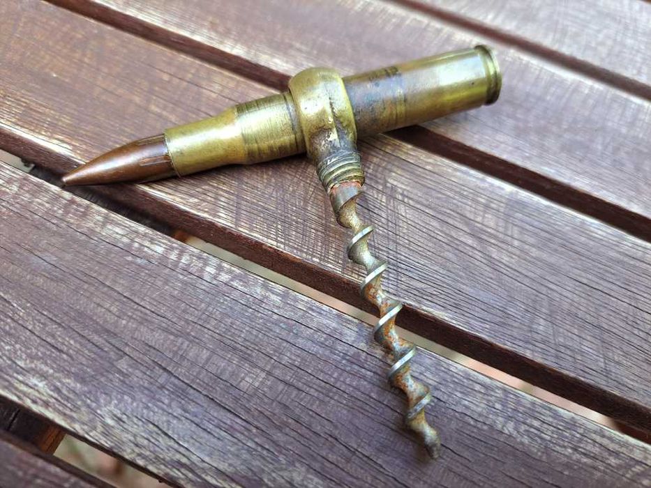 Stary mosiężny korkociąg - nabój - unikat