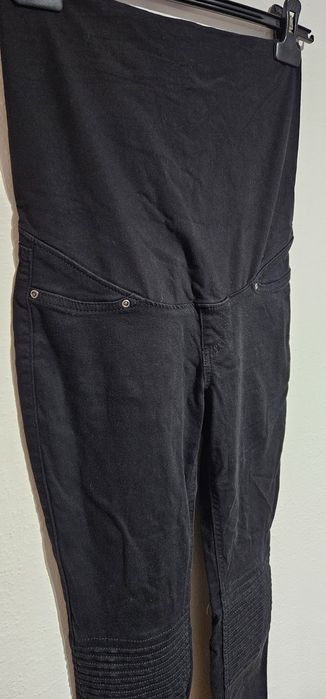 Spodnie ciążowe S H&M bawełniane czarne elastyczne z pasem damskie dlu