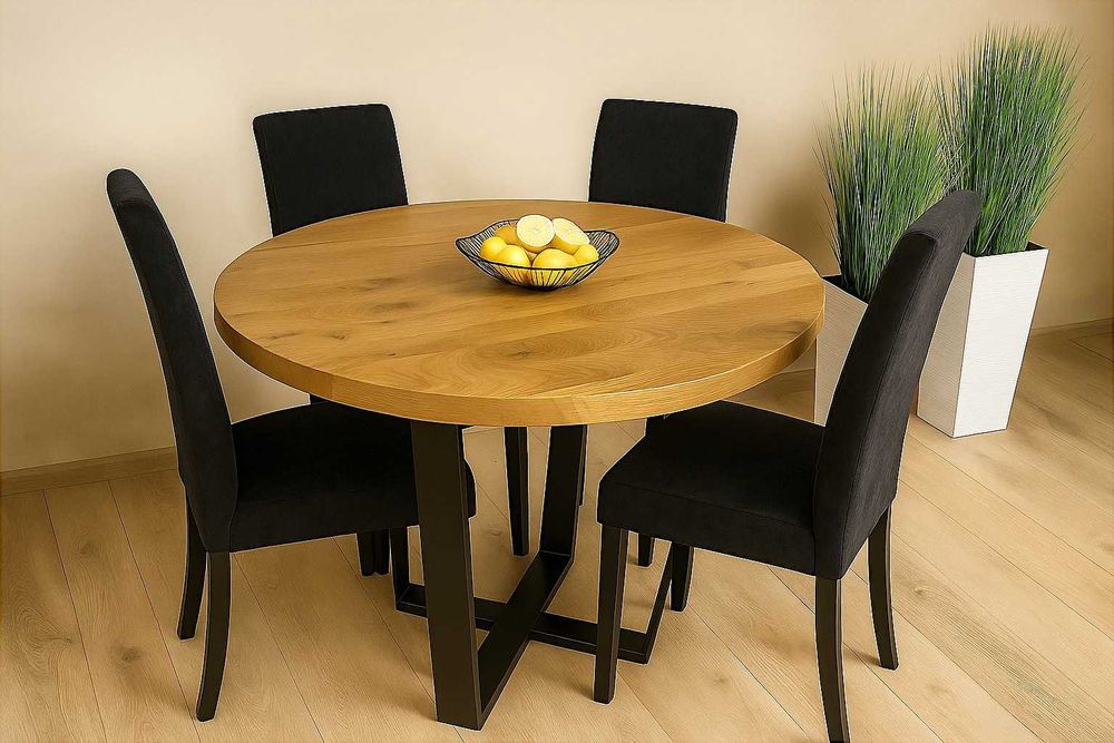 Stół Dębowy Okrągły LOFT, 100% Lite Drewno, Różne Wymiary, Rozkładany.