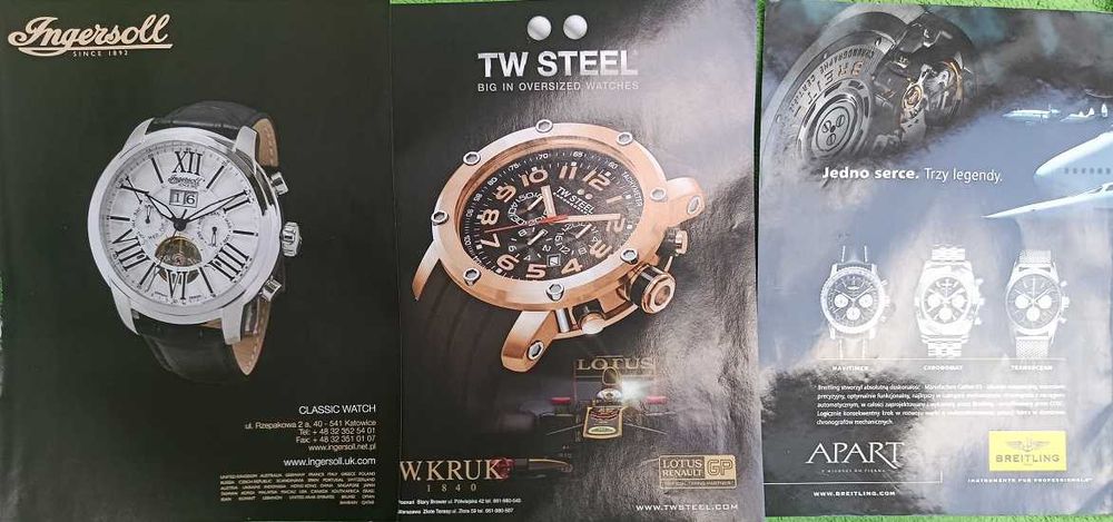 Ingersoll Breitling TW Steel Kruk Apart reklama prasowa 3 sztuki poster format A4
