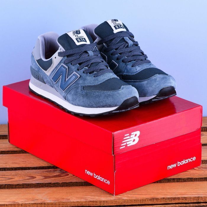 (2213) Кросівки New Balance 574 сірі з синєю N (37-41) NB nb нб