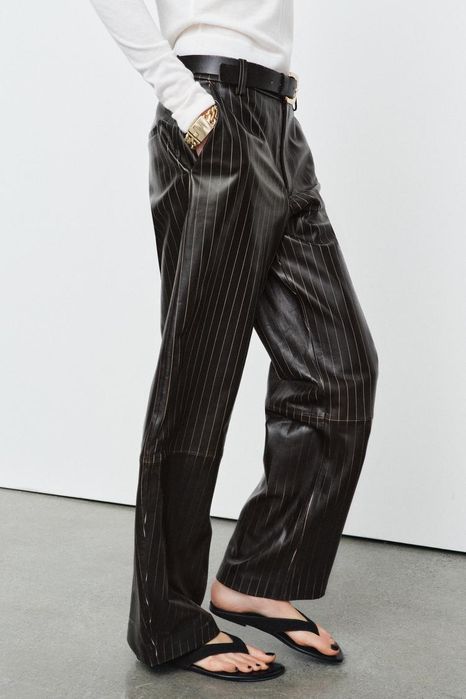 Шкіряні штани у смужку zara