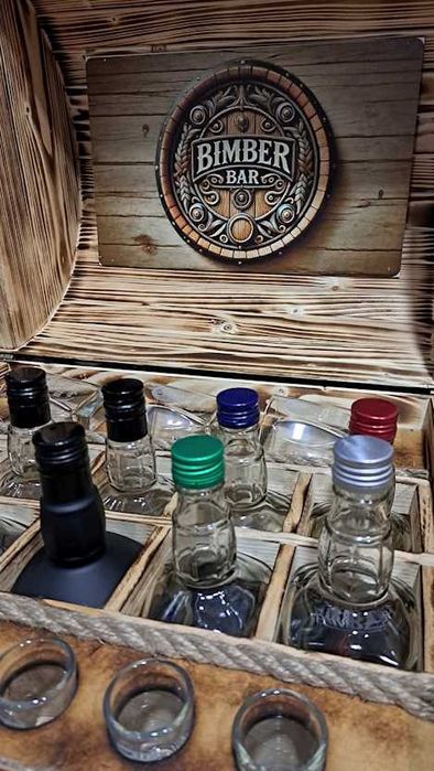 Beczka BimberBar Panoramixa Barek Beczka otwierana butelki szklanki