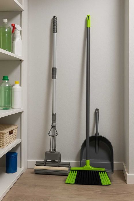 Набор для уборки: швабра с отжимом + щетка с совком